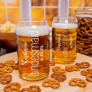 Personalized Beer Mug Set of 4, Wedding Party Gift, Bridal Shower Gift, Pint Glass, Beer Can Glass, Personalized Gift, Beer Gift, Engraved