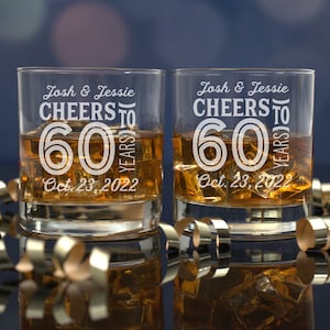 60 Year Anniversary, Set of 2 Glasses, Gift for Husband, Gift for Him, Whiskey Lover Gift, Etched Bourbon Glass for Him, Scotch Glass, 60th