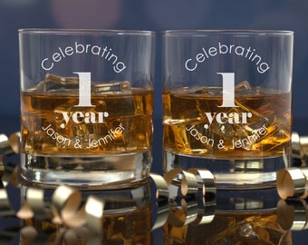 1 Year Anniversary Gift for Boyfriend, Set of 2 Whiskey Glasses, One Year Anniversary, First Anniversary Gift for Him, Gift for Husband