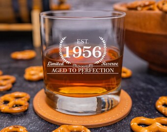 1956 Birthday Gift, Whiskey Birthday Glass, Established 1956, Bourbon Rocks Glass, Birthday Gift for Him, Scotch Glass for Guys, Est 1956