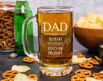 Dad Beer Mug – Custom Engraved Glass Gift for Dad, Personalized New Dad or Birthday Gift from Kids