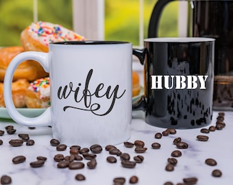 Wifey Hubby, Newlywed Mugs, His and Hers Mugs, Couple Mugs, Wifey Mug, Hubby Mug, Unique Mugs, Cute Mugs, Coffee Cups, Getting Married Mugs
