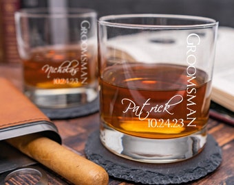 Whiskey Glass, Groomsman Gift, Personalized Glass, Best Man, Groom Gift, Wedding Party, Father of the Bride, Wedding Favors, Bourbon, Scotch