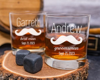 Whiskey Rocks Glasses Set of 6, Engraved Glasses, Scotch, Groomsmen Gifts, Wedding Favors, Father of the Bride, Etched, Personalized Glass