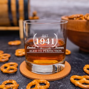 1941 Birthday Gift, Whiskey Birthday Glass, Established 1941, Bourbon Rocks Glass, Birthday Gift for Him, Scotch Glass for Guys, Est 1941