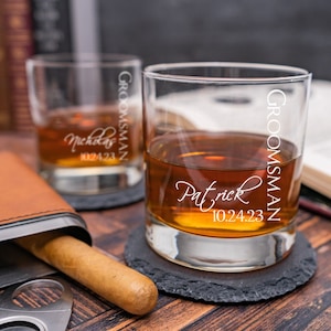 Personalized Whiskey Glasses Set of 6, Custom Whiskey Glasses, Monogrammed Glass, Scotch,  Groomsman Gift, Wedding Gift, Best Man, Bourbon