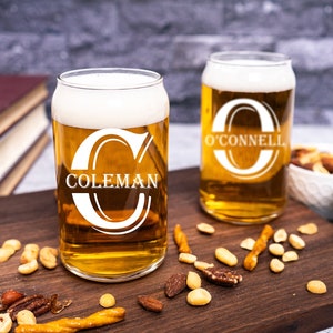 Beer Glass Personalized Glass Set of 8, Groomsmen Beer, Glass Beer Can, Glass Engraved Beer Mug, Monogram, Beer Glass, Custom Groomsmen Gift