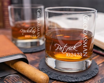 Wedding Glasses Set of 8, Personalized Whiskey Glasses, Monogrammed Glass, Scotch, Groomsman Glass, Wedding Gift, Best Man, Rocks Glasses