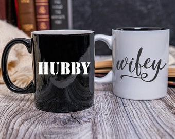 Wedding Gift Personalized Wifey Hubby Coffee Mug Set, Wifey Mug, Hubby Mug, Honeymoon Gift, Wedding Shower, Bridal Shower, Bride and Groom