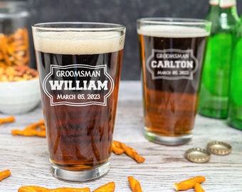 Personalized Groomsman Pint Glass Set of 2, Engraved Groomsman Pint, Best Man Gift, Groomsmen Gifts, Groomsman Gift Ideas, Beer Glass, Groom