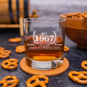 1967 Birthday Gift, Whiskey Birthday Glass, Established 1967, Bourbon Rocks Glass, Birthday Gift for Him, Scotch Glass for Guys, Est 1967