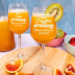 I Survived My Daughter&#39;s Wedding Wine Glass, Gift for Parent, Gift for Mom, Mother of the Bride, Father of the Bride, Mother of the Groom