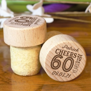 60th Birthday Favors, Favors for 60th Birthday, 60 Years Old, Birthday Favors for Adults, Favors for Guest, Wine Stopper, Custom Wine Cork