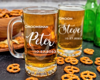 Custom Engraved Mug, Wedding Party, Personalized Beer, Boyfriend Gift, Husband, Groomsman Gifts, Best Man, Home Bar Glasses, Monogrammed