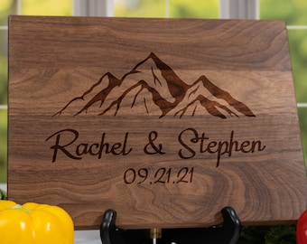 Personalized Cutting Board for Wedding Gift, Mountain Decor Wedding, Engraved Cheese Board, Housewarming Gift for Couple, Custom Charcuterie