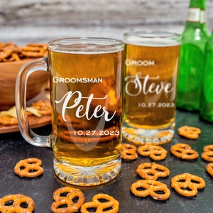 Custom Engraved Mug, Wedding Party, Personalized Beer, Boyfriend Gift, Husband, Groomsman Gifts, Best Man, Home Bar Glasses, Monogrammed