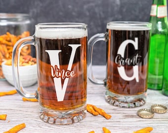 Personalized Mugs Set of 6, Custom Beer Mugs, Boyfriend Gift, Husband, Groomsman Gifts, Best Man, Home Bar Glasses, Monogrammed Mugs, Steins