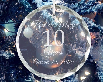 10th Anniversary - Personalized Crystal Holiday Ornament - Christmas Tree Decoration - Husband Gift - Anniversary Gift - Gift for Parents