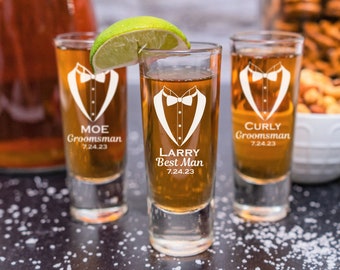 Personalized Shot Glasses Set of 6, Wedding, Wedding Party, Best Man, Groomsman, Father of the Groom, Engraved, Shooter, Monogrammed Gift