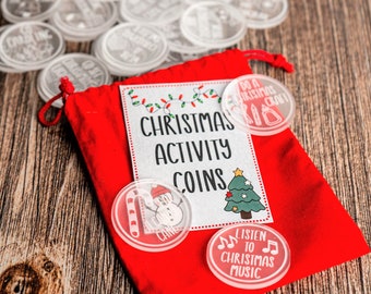 Christmas Activities Advent Calendar Coins, Xmas Activity Tokens for Kids, Christmas Bucket List, Kids Christmas Games, Stocking Stuffer