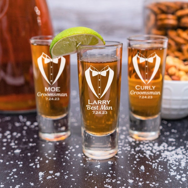 Groomsman Shot Glass Set of 8, Shot Glasses For Groomsmen, Monogrammed Shot Glass, Best Man, Groom Gift, Engraved Shot Glass, Tequila Shot