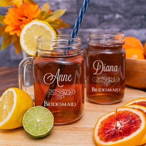 Bridesmaid Mason Jars Set of 2, Wedding Mason Jar Mugs, Bridesmaid Gifts, Wedding Party, Bridesmaid Wedding Favors, Mason Jar Tumbler, Bride