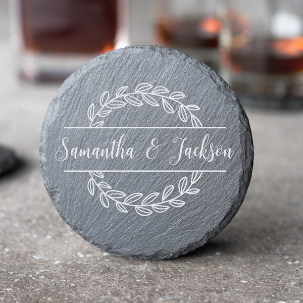 Custom Gift for Couple, Drink Coasters, Coaster Set, Wedding Gift Coasters, Housewarming Present, Stone Coasters, Personalized Coasters