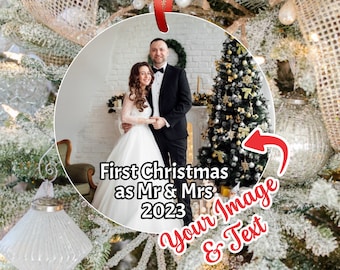 First Christmas Married Ornament, Mr and Mrs Photo Christmas Ornament, Stocking Stuffer, Wedding Gift, Newlywed Gift for Couple, Romantic