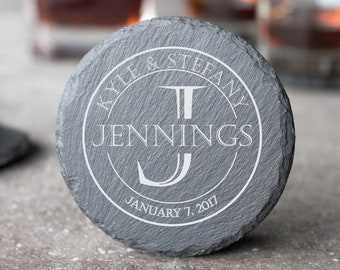 Personalized Stone Coasters, Wedding Gifts, Custom Slate Coasters, Monogrammed Housewarming Gift, Drink Coaster, Table Coaster, Gift for Dad