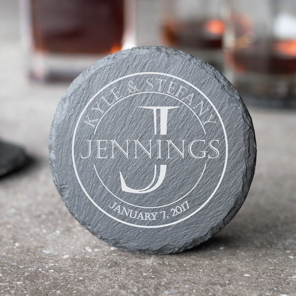 Personalized Stone Coasters, Wedding Gifts, Custom Slate Coasters, Monogrammed Housewarming Gift, Drink Coaster, Table Coaster, Gift for Dad