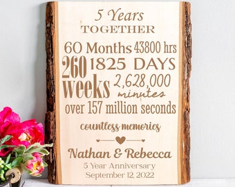 5th Anniversary Gift, Custom Anniversary Sign, Anniversary Gift for Her, Gift for Him, 5 Year Anniversary Plaque, Wood Anniversary Sign