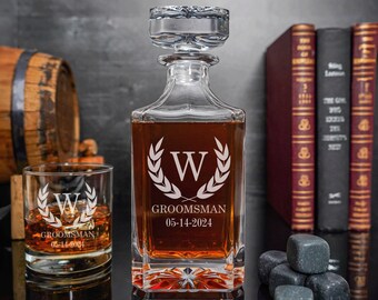 Gift for Him, Engraved Decanter, Bourbon Gift, Best Man, Whiskey Decanter, Whiskey Decanter & Whiskey Glasses, Gin, Tequila, Decanter Set