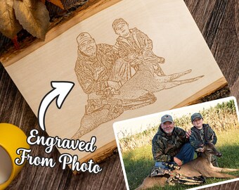 Hunting Decor, Hunting Picture on Wood, Custom Wood Engraving, Hunters First Deer, Outdoor Photo, Hunting Trip, Gift for Dad, Cabin Decor