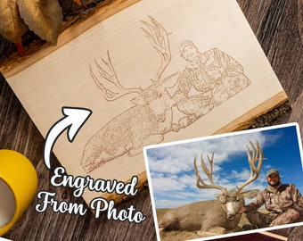 Regalo de foto de caza, Foto de caza grabada con láser personalizada en placa, Regalo de foto de caza, Foto en madera, Imagen de caza, Regalo para cazador