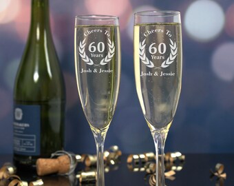 60th Anniversary, Anniversary Gift, Custom Toasting Flutes, Anniversary Glass, Champagne Flute, Anniversary Gift for Parents, Wedding Flutes