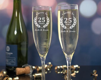 25th Anniversary, Wedding Flutes, Anniversary Gift, Custom Toasting Flutes, Anniversary Glass, Champagne Flute, Anniversary Gift for Parents