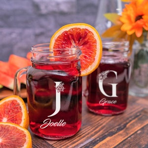 Custom Engraved Personalized Mason Jar Glass Set of 6, Custom Monogram Mason Glass, Personalized Mason Jar Gift, Custom Engraved Mason Jar