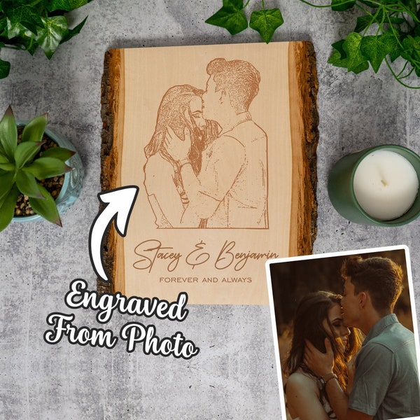 Personalized Photo on Wood. Valentines Day Gift, Custom Engraved Rustic Wood, Photo Gift for Her, Romantic Gift for Couple, Girlfriend Gift