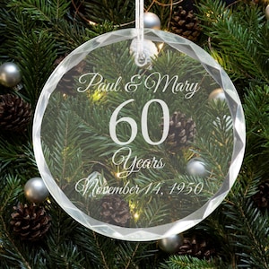 60th Anniversary Personalized Crystal Holiday Ornament Christmas Tree Decoration Husband Gift Anniversary Gift Gift for Parents image 1