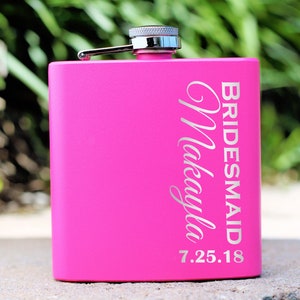 Pink Flask, Bridesmaid Gift, Custom Flask, Maid of Honor, Personalized Flask, Engraved Flask, Groomsmen Flask, Gift for Women, Wedding Party