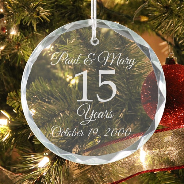 15th Anniversary - Personalized Crystal Holiday Ornament - Christmas Tree Decoration - Husband Gift - Anniversary Gift - Gift for Parents