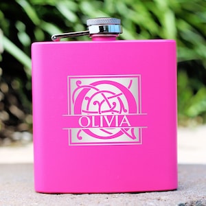 Pink Flask, Flask for Women, Bridesmaid Gift, Custom Flask, Personalized Flask, Hip Flask, Engraved Hip Flask, Gift For Women, Monogrammed