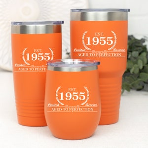 1955 Birthday Gift, Birthday Gift for Her, Birthday Gift for Women, Stemless Wine Tumbler, Est 1955 Travel Tumbler, Coffee Mug Gift for Guy