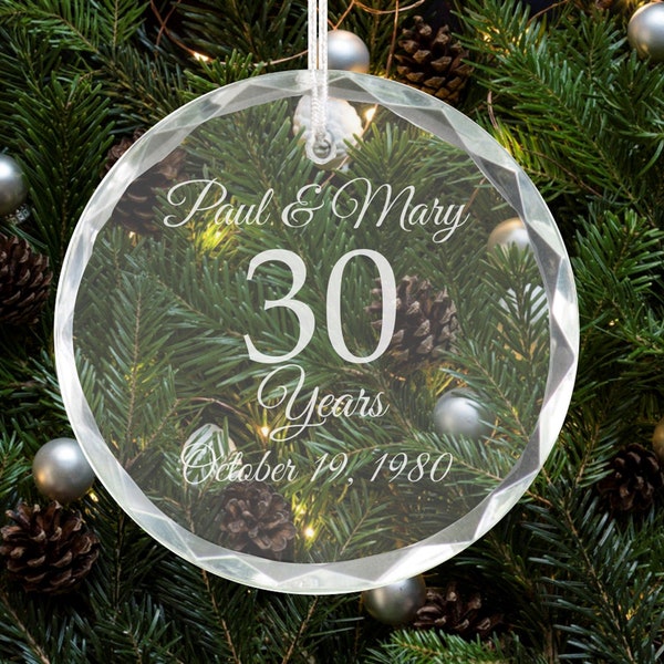 30th Anniversary - Personalized Crystal Holiday Ornament - Christmas Tree Decoration - Husband Gift - Anniversary Gift - Gift for Parents