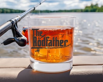 The Rodfather, Birthday Gift for Husband, Whiskey Fishing Glass, Gift for Dad, Grandpa Fishing Gift for Retirement, Fishing Bourbon Glass