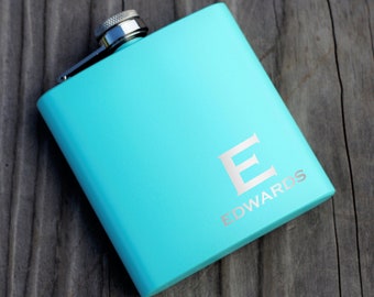 Teal Flask, Flask for Women, Bridesmaid Gift, Custom Flask, Personalized Flask, Engraved Hip Flask, Engraved Hip Flask, Gift For Women