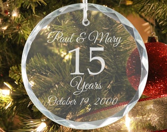 15th Anniversary - Personalized Crystal Holiday Ornament - Christmas Tree Decoration - Husband Gift - Anniversary Gift - Gift for Parents