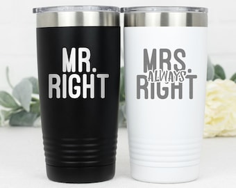 Mrs Always Right, Wedding Tumblers, Wedding Gift, Funny Coffee Mugs for the Couple, Wedding Shower, Bride Gift, Funny Wedding Gift, Mr Right