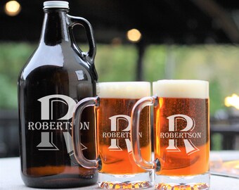 Engraved Growler, Personalized Beer Growler, 64 oz Growler, Gifts for Him, Gifts for Dad, Home Brewing, Craft Beer Gift, Growler and Glass