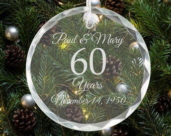 60th Anniversary - Personalized Crystal Holiday Ornament - Christmas Tree Decoration - Husband Gift - Anniversary Gift - Gift for Parents